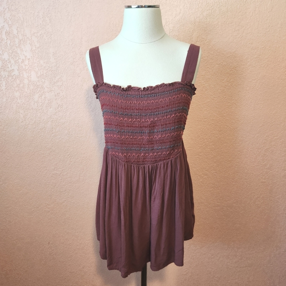 Torrid Mauve Smocked Stripe Sleeveless Gauzy Tank Top Blouse